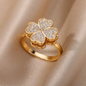 Heart Four Leaf Clover Rings for Women