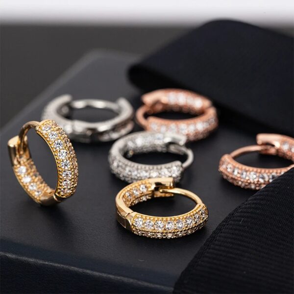 925 Sterling Sparkling Diamonds Gold Earrings - Image 2