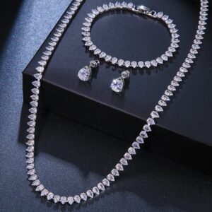 Clear Round Cubic Zirconia Wedding Bridal Necklace Earrings