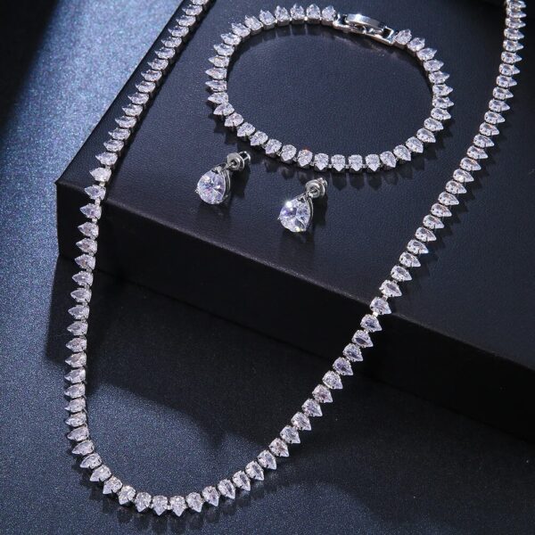 Clear Round Cubic Zirconia Wedding Bridal Necklace Earrings