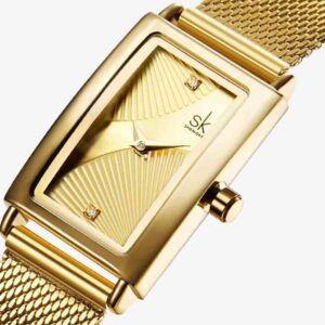 Gold Slim Watch For Women Delicate Rectangle Dial