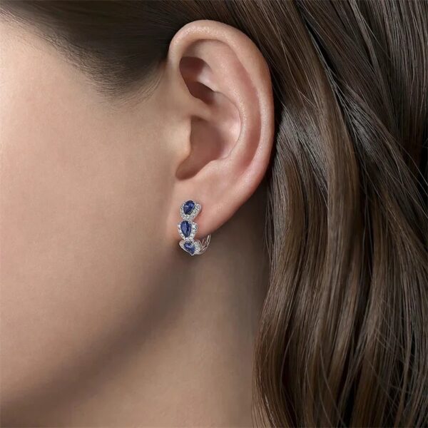 Huitan Luxury Trendy Blue Cubic Zirconia Hoop Earrings - Image 2