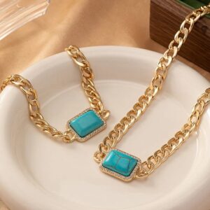Jewelry Set For Women Geometric Square Turquoise