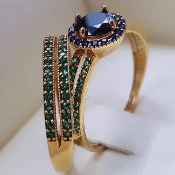 Luxury Gold Plated Inlay Black Zircon Ring - Image 2