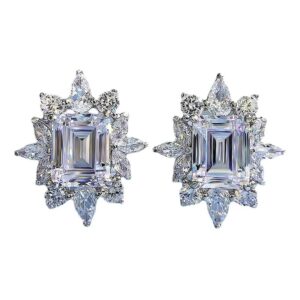 S925 sterling silver rectangular emerald cut pagoda earrings