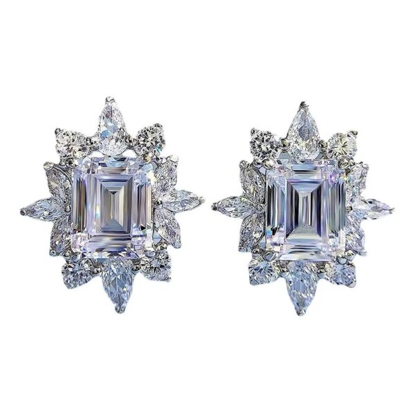S925 sterling silver rectangular emerald cut pagoda earrings