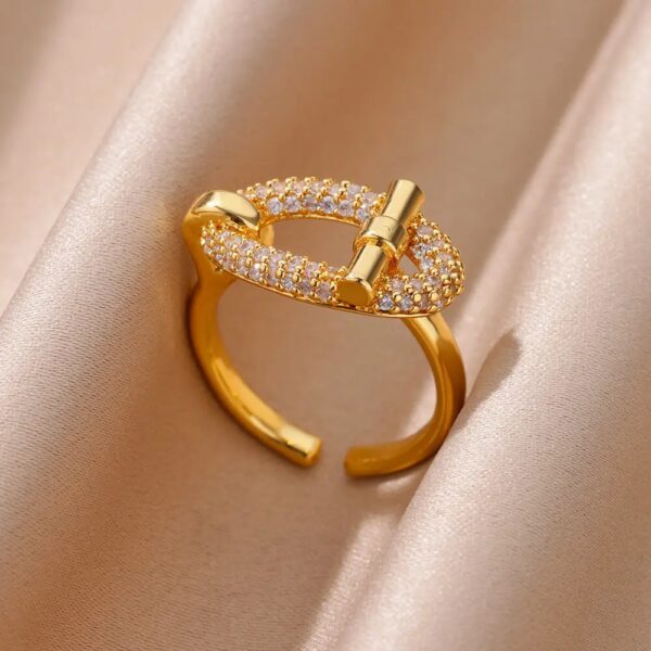Stainless Steel Oval Hollow Zircon Open Rings For Women