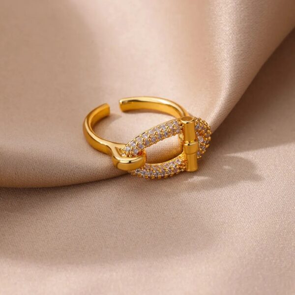 Stainless Steel Oval Hollow Zircon Open Rings For Women - Image 2