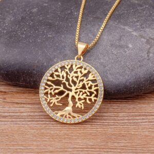 Tree of Life Gold Plated Crystal Necklaces