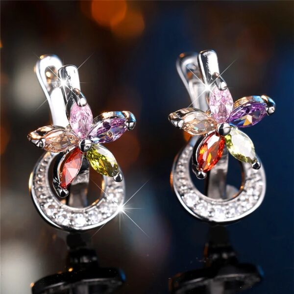 S925 sterling silver rectangular emerald cut pagoda earrings - Image 2