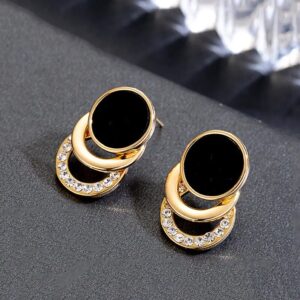 Fashion Women's Asymmetrical Earrings Hollow Out Black