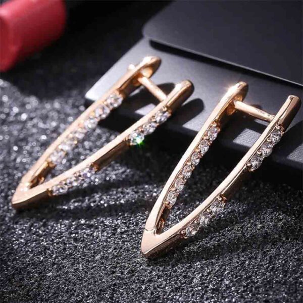 925 Sterling Sparkling Diamonds Gold Earrings - Image 4