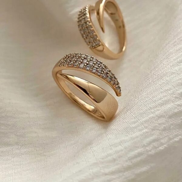 Stainless Steel Oval Hollow Zircon Open Rings For Women - Image 4