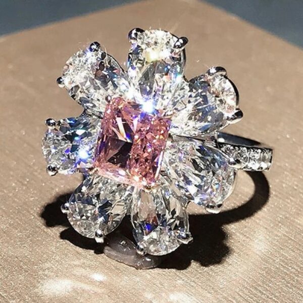 Luxurious Paraiba Sapphire Flower 925 Silver Plated Couple Ring - Image 3