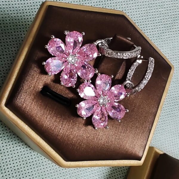 925 Sterling Sparkling Diamonds Gold Earrings - Image 3